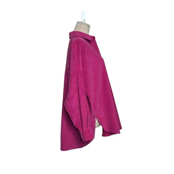 Zara fuchsia long sleeves soft corduroy buttoned blouse size M - Picture 7 of 13